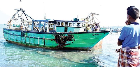 A boat from Rameswaram that was allegedly damaged by Sri Lankan Navy on Saturday | Express