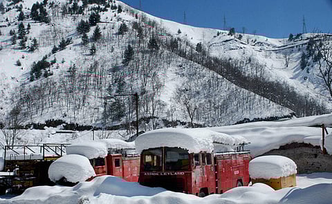 File picture of vehicles stranded near Jawahar Tunnel on the Srinagar-Jammu National Highway.  (PTI)