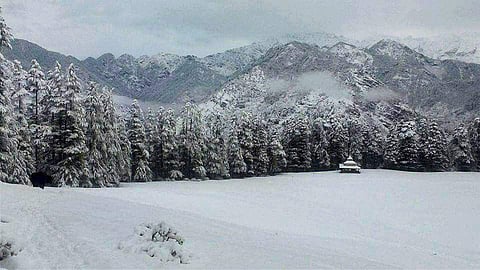 Rohtang Pass near Manali and adjoining areas received 10 cm to 15 cm of fresh snowfall. A government spokesperson said most of the internal roads in Shimla and Kinnaur districts were cut off due to snow. A view of Shangarh Ground covered with the season's