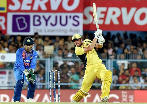 Australian player Moises Henriques plays a shot during their second T20 cricket match against India in Guwahati on Tuesday. (Photo | PTI)