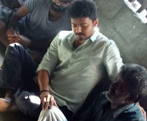 Actor Vijay with Anitha's father (Photo | Thusi Twitter)