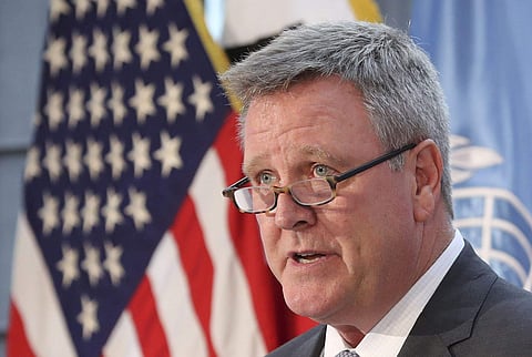This Aug. 1, 2017, file photo shows U,S, Olympic Committee CEO Scott Blackmun speaking about the Team USA WinterFest for the upcoming 2018 Pyeongchang Winter Olympic Games at Yongsan Garrison, a U.S. military base in Seoul, South Korea. | AP