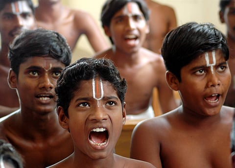 Archaka trainees at Sri Parthasarathy Temple Triplecane, Chennai in 2007. (EPS | P Jawahar )