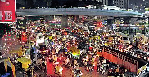 Heavy traffic jam on Yeshwanthpur in Bengaluru