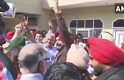 Congress celebrating their Gurdaspur victory. (Photo | ANI Twitter)