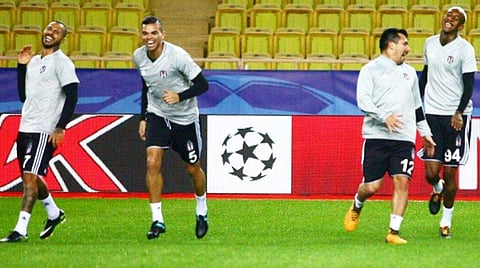Besiktas defender Pepe (second from left) having a light moment along with his teammates. (Photo | Besiktas Twitter)