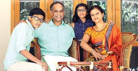 Anthony Thomas and Neetu with children Michael and Maria at their home ‘Parinthirickal’ in Mannanthala  Kaviyoor Santhosh