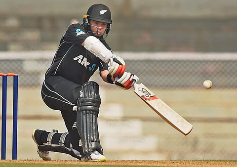 New Zealand player Tom Latham in action during a practice match against Indian Board President's XI in Mumbai on Thursday.|PTI