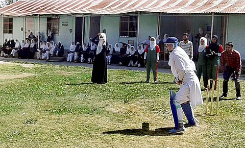 Women in hijabs practice at Baramulla's Government Women's College. (Photo | AP)