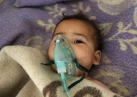 A Syrian child receiving treatment following a suspected toxic gas attack in Khan Sheikhun, a rebel-held town in the northwestern Syrian Idlib province, on April 4, 2017. (File photo | AFP)