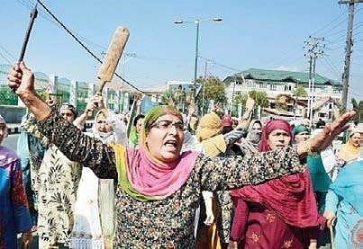 Women protest against growing number of incidents of braid chopping in Kashmir. (File | PTI)