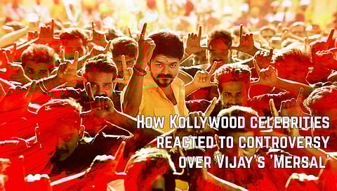 While the Tamil Nadu BJP had problems over the mention of GST and Digital India in the movie, doctors were miffed at remarks on the medical industry. Here is a glance through the controversy and how Kollywood celebrities reacted to the 'Mersal' row.  (Gra