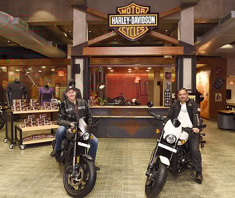 Managing Director of, Harley-Davidson India and China, Peter Mackenzie and Dealer Principal Konark Harley-Davidson Devjyoti Patnaik in the newly-launched showroom | Express