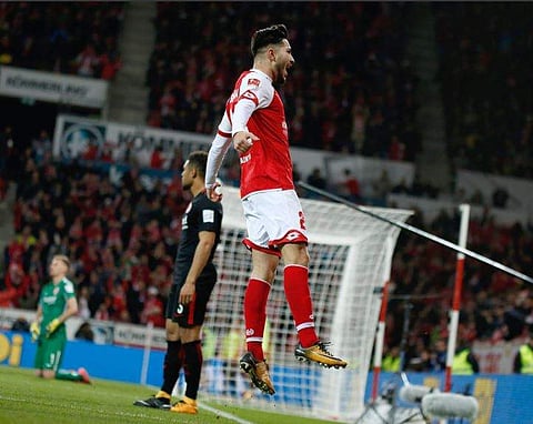 Suat Serdar of Mainz clebrates after scoring his side's equaliser  against Frankfurt (Photo | Twitter/Mainz 05 English)
