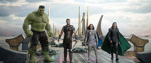 This image released by Marvel Studios shows the Hulk, from left, Chris Hemsworth as Thor, Tessa Thompson as Valkyrie and Tom Hiddleston as Loki in a scene from, 'Thor: Ragnarok.' | AP