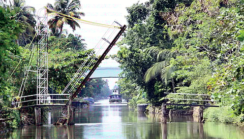 One of the manually lifted bridges on the Kottayam-Alappuzha waterway