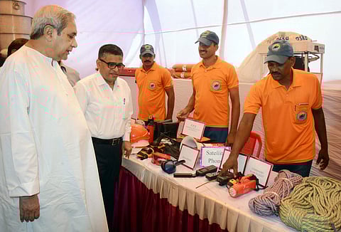 Chief Minister Naveen Patnaik going round at an exhibition at the Odisha  Disaster Preparedness Day and the National Day for Disaster Reduction at Rabindra Mandap in Bhubaneswar on Sunday | Express