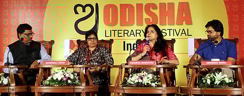 Gourahari Das, Ratnamala Swain,Paramita Mohapatra and Srikumar Mishra during the session on 'What lies ahead for the young Odia' at the Odisha Literary Festival 2017  in Bhubaneswar on Sunday | Express