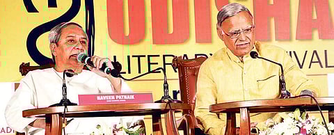 Chief Minister Naveen Patnaik with Editorial Director, The New Indian Express Prabhu Chawla at OLF 2017 in Bhubaneswar on Sunday | express