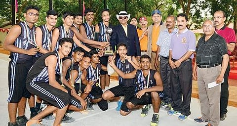 Sainik School team that won the 9th Captain R Harshan Memorial Inter-School Basketball Tournament
