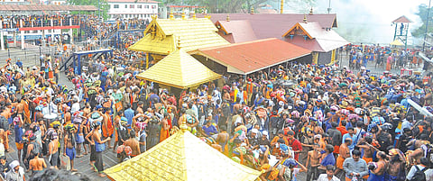 The crowded premises of Lord Ayyappa Temple in Sabarimala. (File | Express Photo Service)