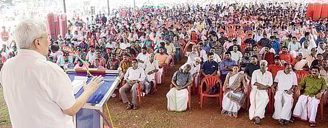 CPM politburo member Prakash Karat addressing the concluding ceremony of the state-level rally organised by the SFI in Thrissur on Thursday