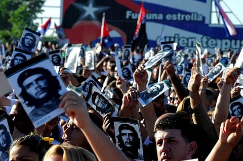 Cubans participate in the commemoration of the 50th anniversary of Guevara's death at the Che Guevara Memorial in Santa Clara, Cuba. (Photo | AFP)