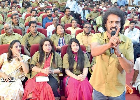 Actor Upendra at the launch of his political party in Bengaluru on Tuesday  | jithendra M