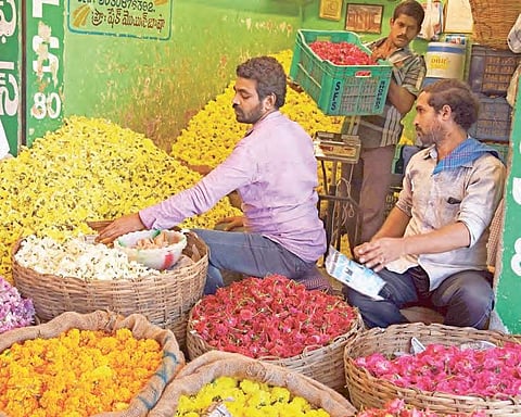 The flower market adjacent to Pandit Nehru Bus Stand in Vijayawada  | r v k rao