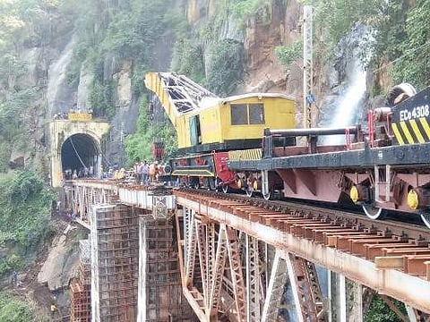 Repair works of the damaged 80-metre railway bridge near Borra Cave in Visakhapatnam district is in full swing | Express