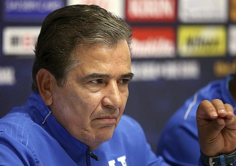 Honduras head coach Jorge Luis Pinto comments during a press conference ahead of his team's World Cup soccer playoff deciding match against Australia. | AP