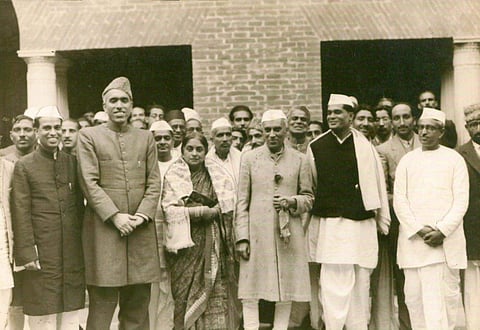 Former Chief Minister of Kashmir Sheikh Abdullah is seen with Jawaharlal Nehru and other leaders. (Express Photo Service)
