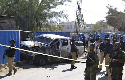 Police cordon off the area of a suicide bombing in Quetta, Pakistan.|AP