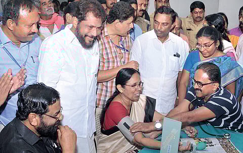 Health Minister K K Shylaja undergoing pressure check-up after the inauguration of the Sannidanam Government Hospital in Sabarimala on Thursday | Shaji Vettipuram