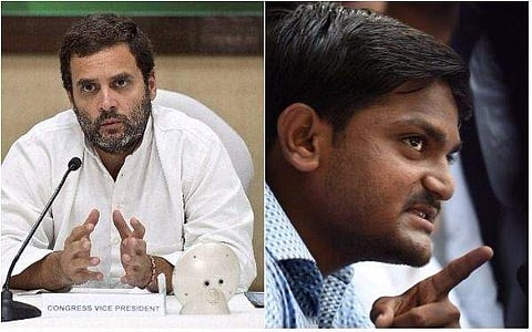 Congress leader Rahul Gandhi (L) and Patidar Anamat Andolan Samiti leader Hardik Patel (R). | (File/Agencies)