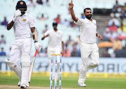 Dilruwan Perera walks back after being dismissed by Mohammed Shami (Photo | Twitter/Mybargain)
