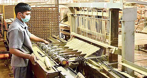 A worker in a mechanised coir-product manufacturing company in Alappuzha | Albin Mathew