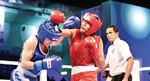 Ankushita Boro (R) had a lot of home support as she effortlessly beat Cagla Aluc of Turkey on Tuesday in Guwahati.