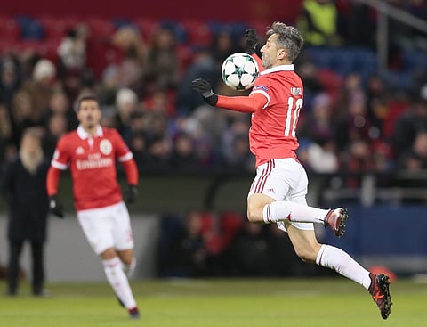 Benfica's Jonas controls the ball during the Champions League Group A soccer match between CSKA Moscow and Benfica in Moscow, Russia, Wednesday, Nov. 22, 2017. | AP