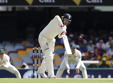 England's Mark Stoneman plays a shot during the Ashes cricket test between England and Australia in Brisbane. | AP