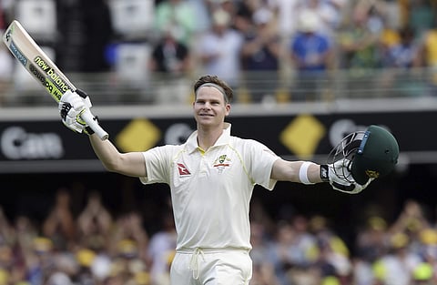 Australia's Steve Smith celebrates reaching his hundred | AP