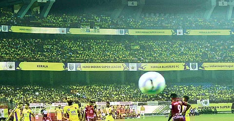 Thousands of fans occupied seats on the third tier to watch the Jamshedpur FC vs Kerala Blasters ISL match last Friday | Express