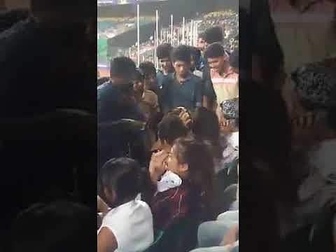 The men (one in particular) were seen making the girl uncomfortable in the seats even after one of the boys in the group of fans from the Northeast tried to stop him. (Youtube grab)