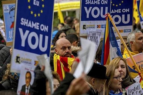 Pro-independence for Catalonia supporters demonstrate near the EU quarter in Brussels.|AP