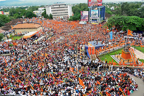 File photo of members of Maratha community at a rally demanding justice for Kopardi rape victim in Satara. | PTI