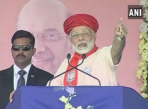 At a rally in Prachi, PM Narendra Modi said that when Dr Rajendra Prasad was to come to inaugurate the Somnath temple, Pandit Nehru expressed his displeasure. (ANI)