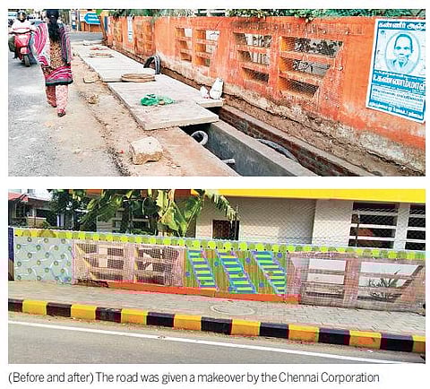 (Before and after) The road was given a makeover by the Chennai Corporation