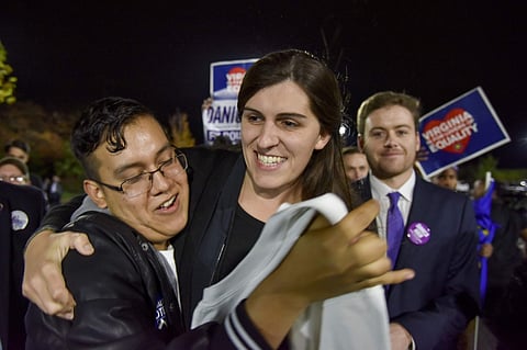 Danica Roem, who ran for house of delegates against GOP incumbent Robert Marshall, is greeted by supporters as she prepares to give her victory speech | AP