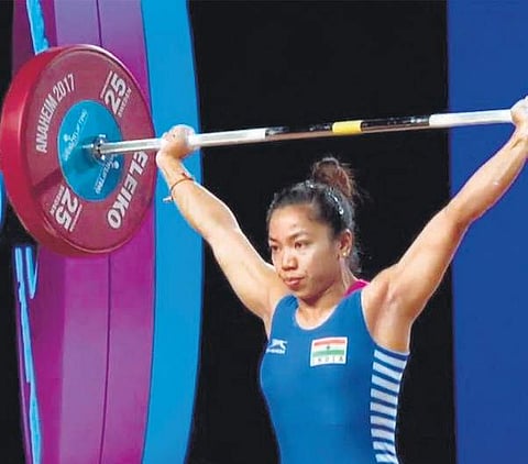 Mirabai Chanu on her way to the gold medal in Anaheim, USA on Thursday