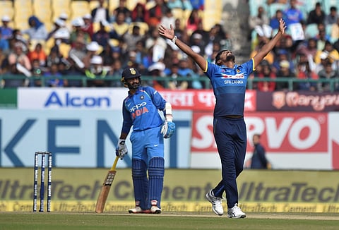 Sri Lanka's Suranga Lakmal celebrates the wicket of India's Dinesh Karthik | AP